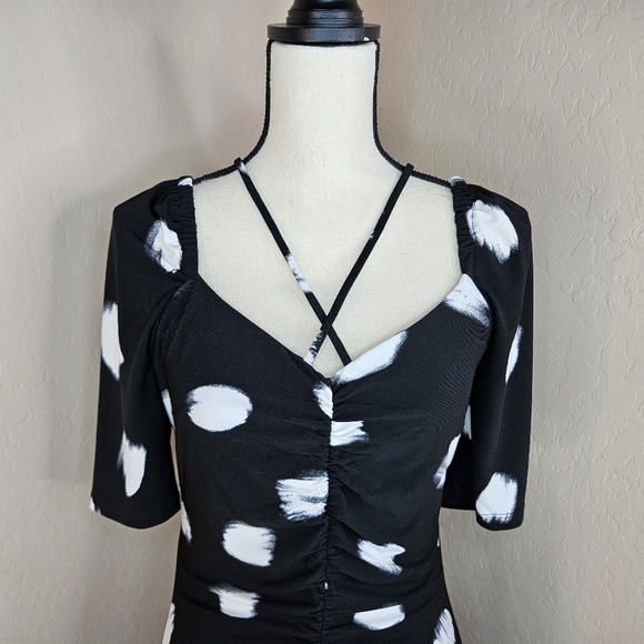 11. Honore' Lauryn Womens Black & White Painterly Dot Midi Dress Sz 0=10-12 - Picture 3 of 16